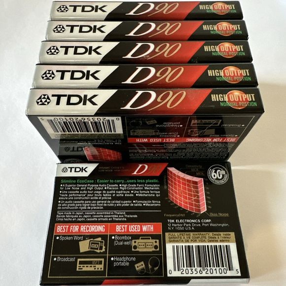 TDK D90 Blank Audio Cassette Tapes Lot Of 6 High Output ICEI/Type I SEALED - Picture 2 of 2